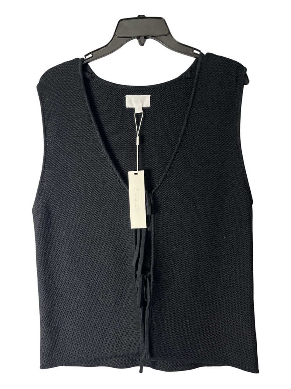NWT Every Tie-Front V-Neck Knit Sweater Vest Top Size L Black MSRP 68